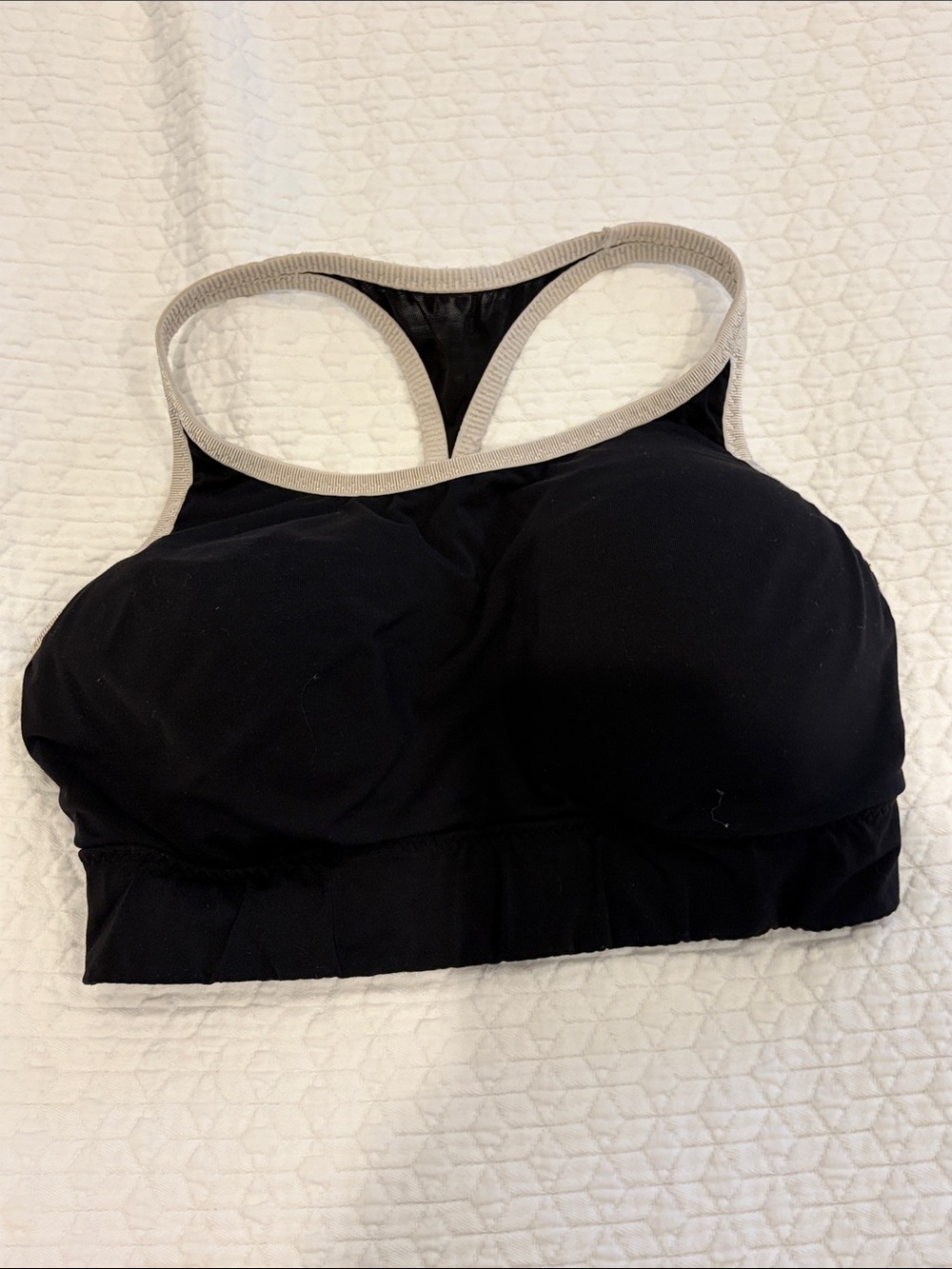 Athleta Black Racerback Sports Bra with Light Gray Trim